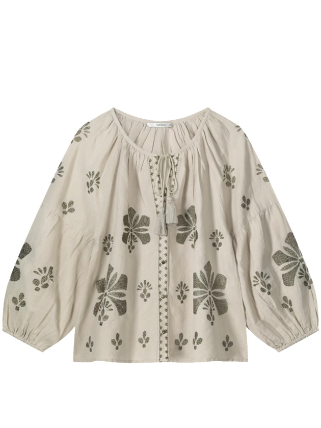 Summum Woman Long sleeve top Linen Heavy Embroidery 702 Pebble beige
