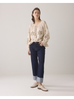 Summum Woman Long sleeve top Linen Heavy Embroidery 702 Pebble beige