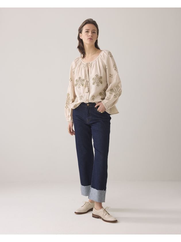 Summum Woman Long sleeve top Linen Heavy Embroidery 702 Pebble beige
