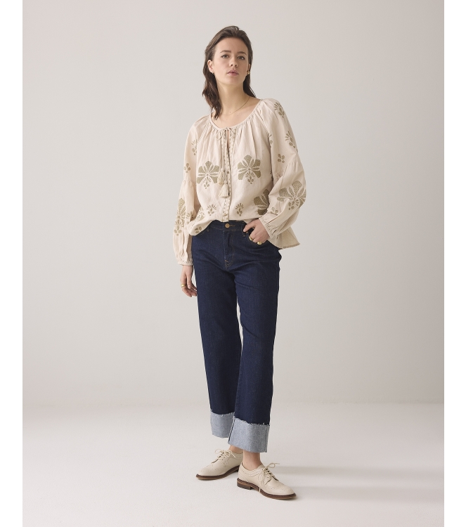 Summum Woman Long sleeve top Linen Heavy Embroidery 702 Pebble beige