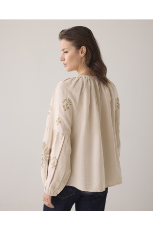 Summum Woman Long sleeve top Linen Heavy Embroidery 702 Pebble beige