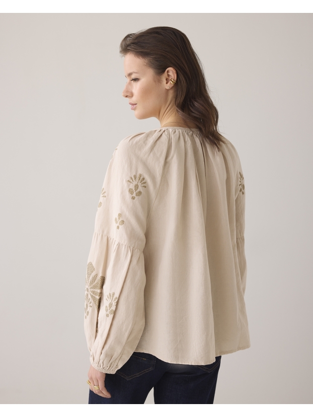 Summum Woman Long sleeve top Linen Heavy Embroidery 702 Pebble beige