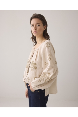 Summum Woman Long sleeve top Linen Heavy Embroidery 702 Pebble beige