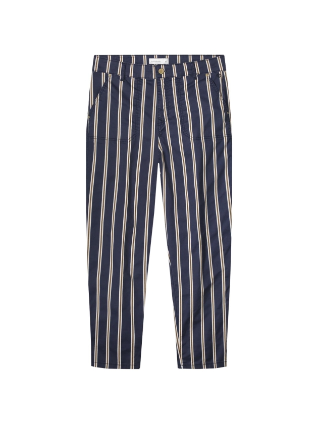 Summum Woman Tapered pant multi stripe cotton twill 480 Navy noir