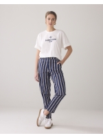 Summum Woman Tapered pant multi stripe cotton twill 480 Navy noir