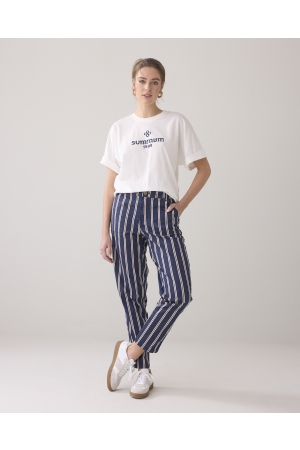 Summum Woman Tapered pant multi stripe cotton twill 480 Navy noir