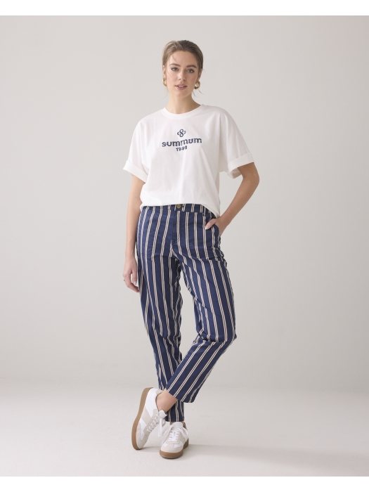 Summum Woman Tapered pant multi stripe cotton twill 480 Navy noir