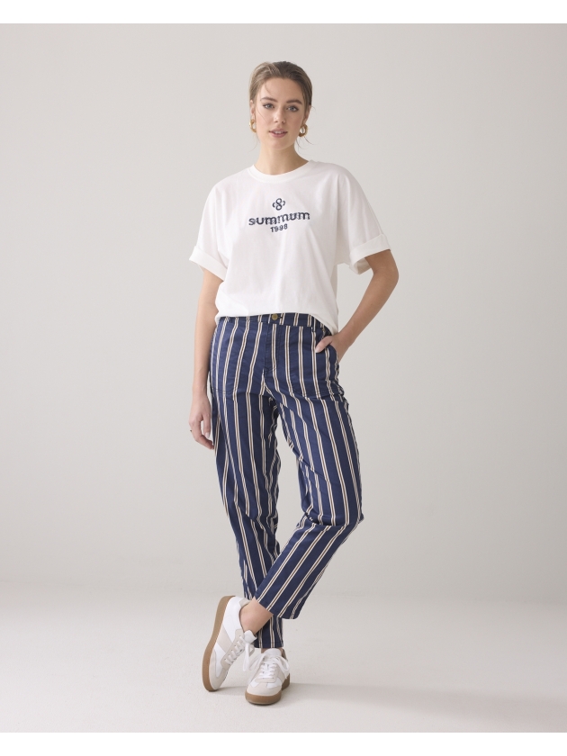 Summum Woman Tapered pant multi stripe cotton twill 480 Navy noir