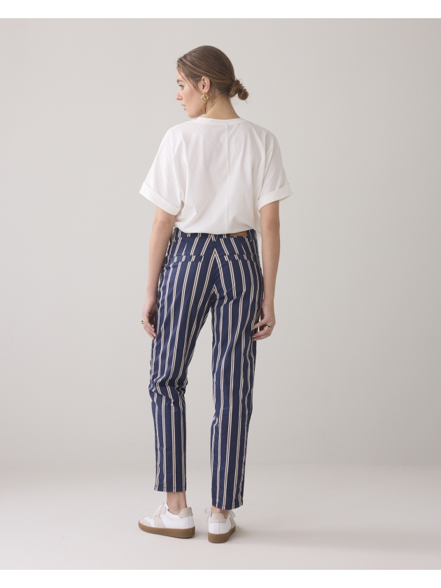 Summum Woman Tapered pant multi stripe cotton twill 480 Navy noir