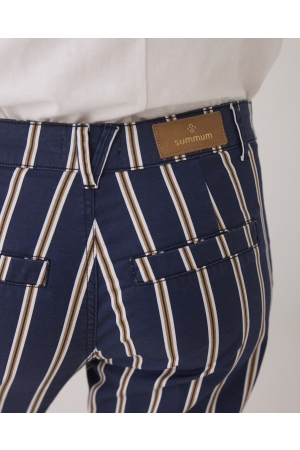 Summum Woman Tapered pant multi stripe cotton twill 480 Navy noir