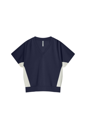 Summum Woman V-neck shortsleeve top Soft Scuba 480 Navy noir