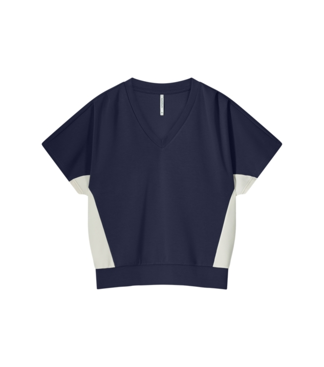 Summum Woman V-neck shortsleeve top Soft Scuba 480 Navy noir