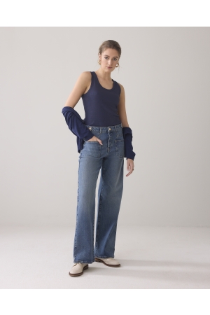 Summum Woman Rib tanktop cotton rib 480 Navy noir