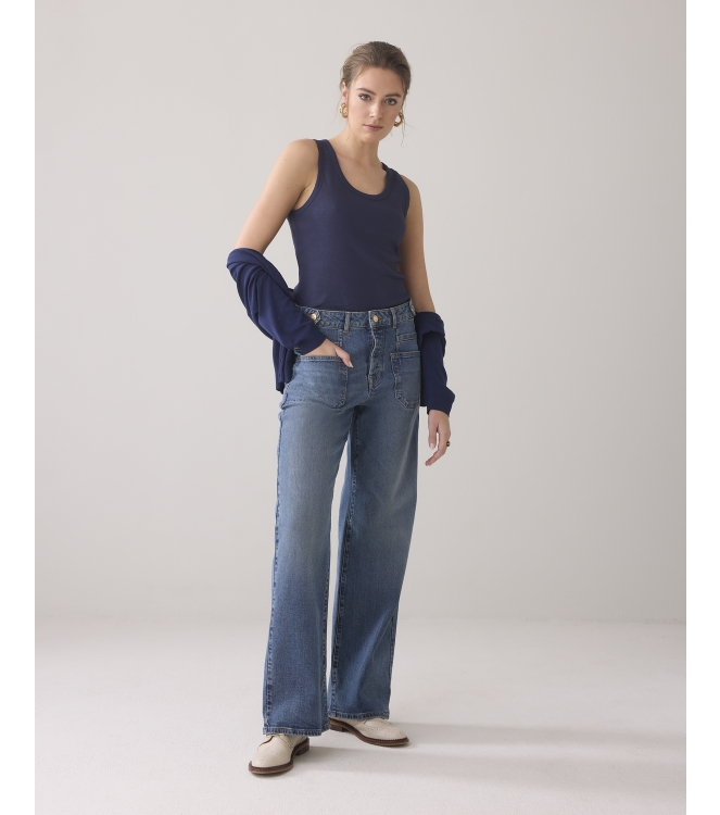 Summum Woman Rib tanktop cotton rib 480 Navy noir