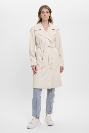 Rino en Pelle Faux leather double breasted trenchcoat 9030 birch