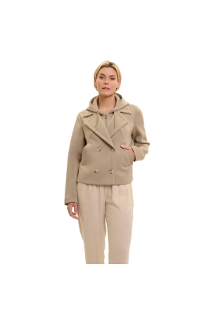 Rino en Pelle Double breasted jacket with detachable hood collar 10812 dusty khaki