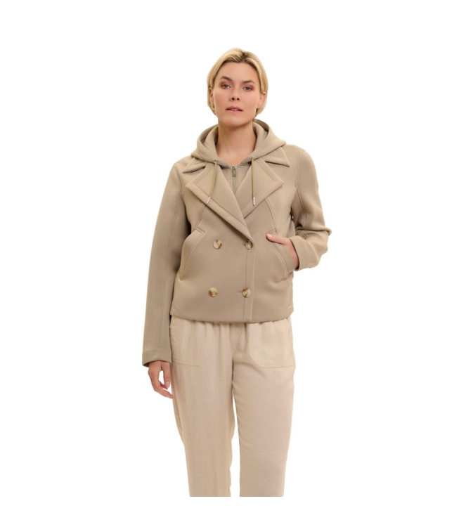 Rino en Pelle Double breasted jacket with detachable hood collar 10812 dusty khaki