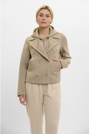 Rino en Pelle Double breasted jacket with detachable hood collar 10812 dusty khaki