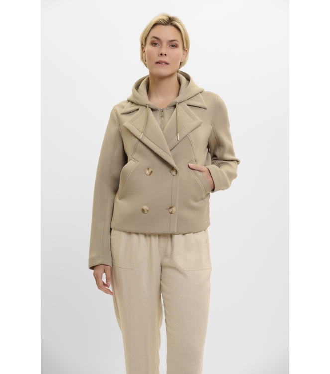 Rino en Pelle Double breasted jacket with detachable hood collar 10812 dusty khaki