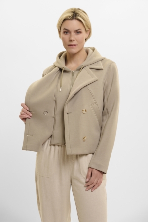 Rino en Pelle Double breasted jacket with detachable hood collar 10812 dusty khaki
