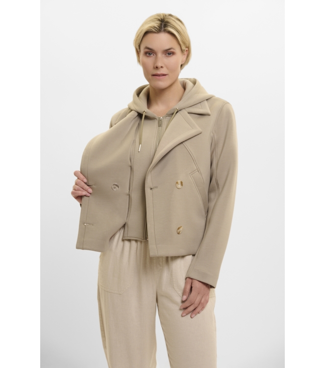 Rino en Pelle Double breasted jacket with detachable hood collar 10812 dusty khaki