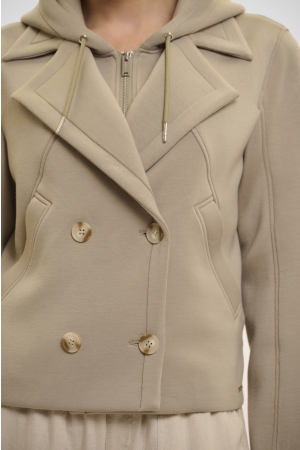 Rino en Pelle Double breasted jacket with detachable hood collar 10812 dusty khaki