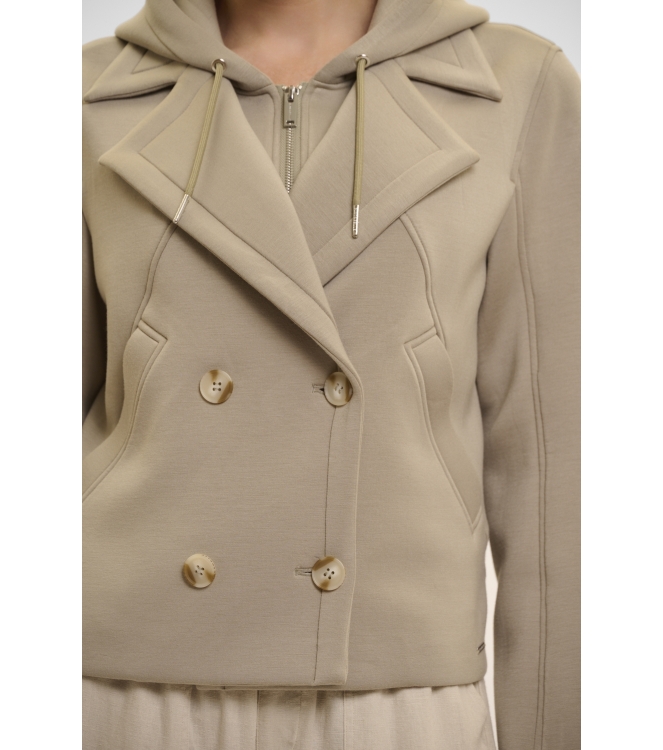 Rino en Pelle Double breasted jacket with detachable hood collar 10812 dusty khaki