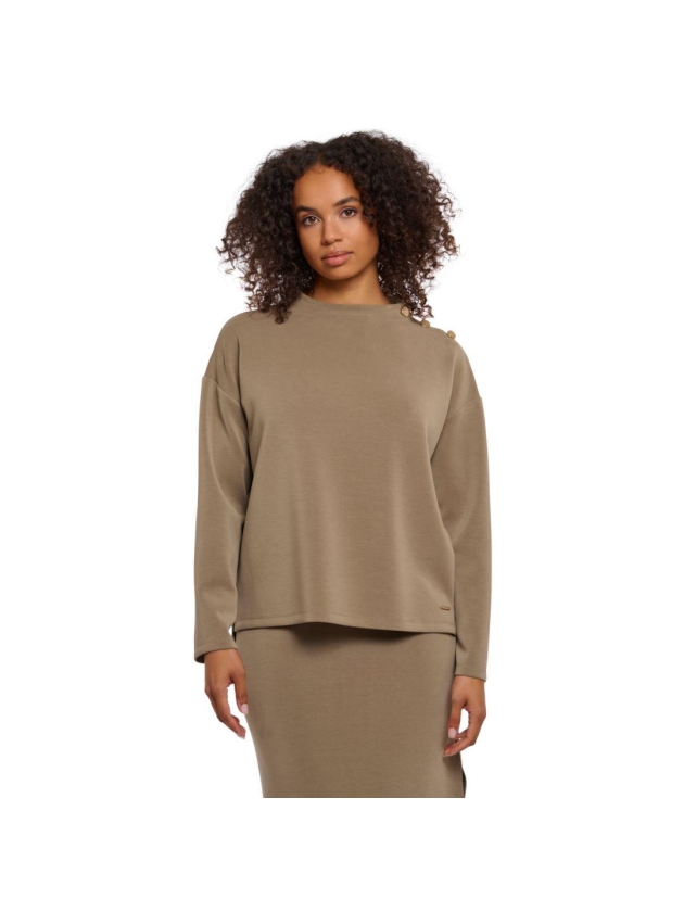 Rino en Pelle Wide top long sleeves mock neck 10830 dark khaki