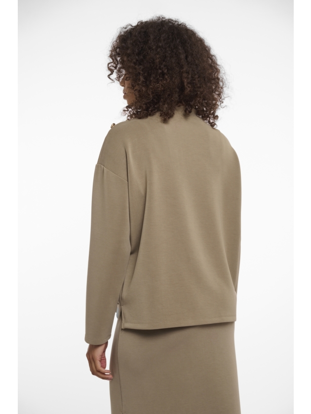 Rino en Pelle Wide top long sleeves mock neck 10830 dark khaki