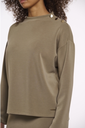 Rino en Pelle Wide top long sleeves mock neck 10830 dark khaki