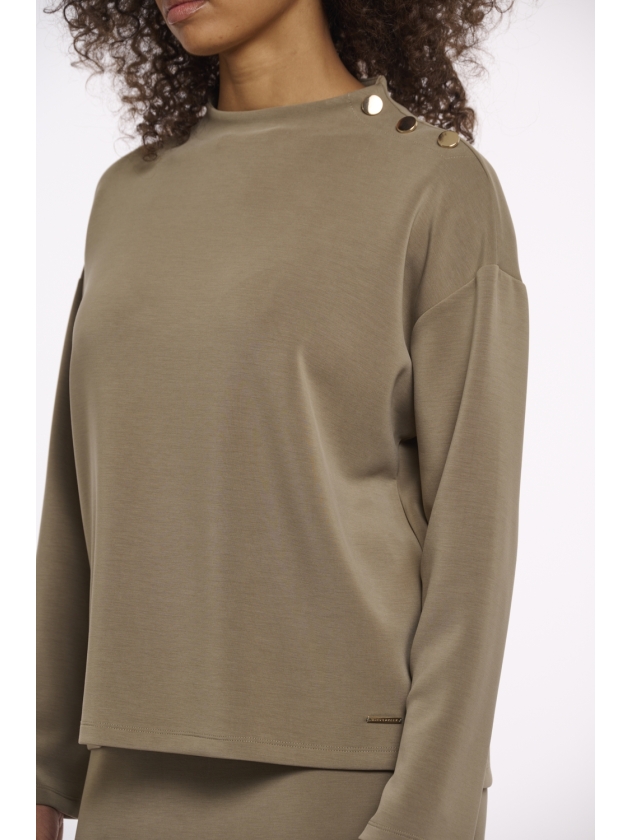 Rino en Pelle Wide top long sleeves mock neck 10830 dark khaki