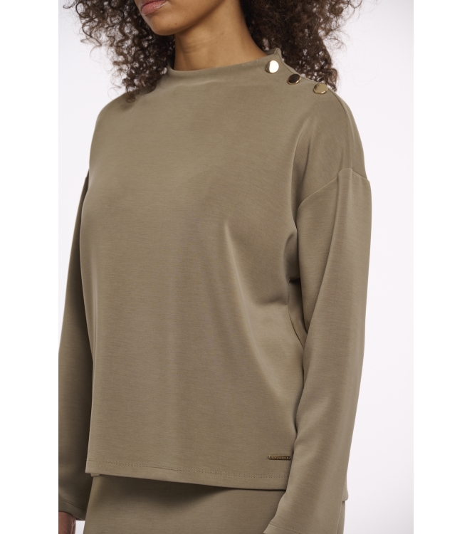 Rino en Pelle Wide top long sleeves mock neck 10830 dark khaki