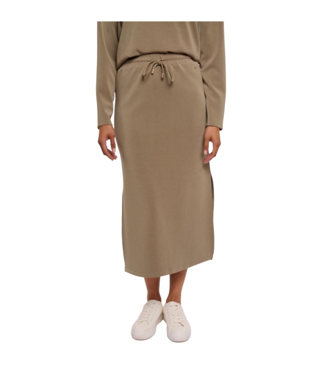 Rino en Pelle Midi length skirt with slits 10830 dark khaki