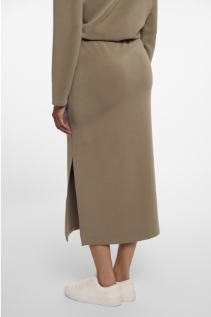 Rino en Pelle Midi length skirt with slits 10830 dark khaki