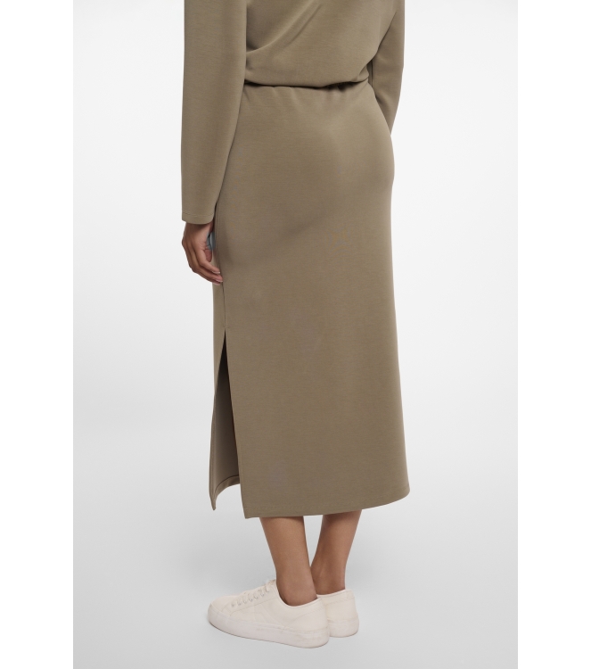 Rino en Pelle Midi length skirt with slits 10830 dark khaki