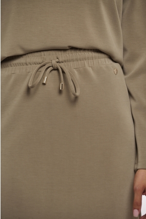 Rino en Pelle Midi length skirt with slits 10830 dark khaki