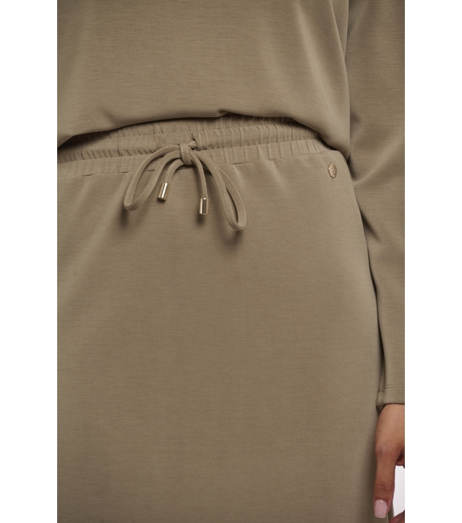 Rino en Pelle Midi length skirt with slits 10830 dark khaki