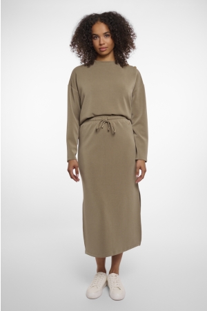 Rino en Pelle Midi length skirt with slits 10830 dark khaki
