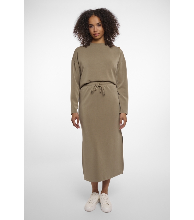 Rino en Pelle Midi length skirt with slits 10830 dark khaki