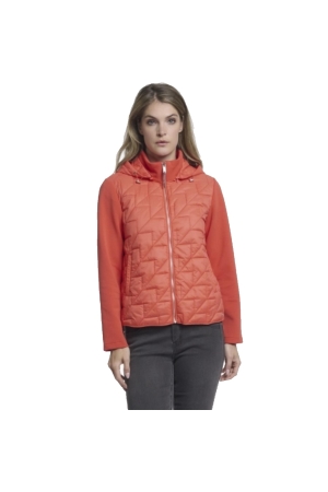 Rino en Pelle Light quilted jacket with scuba sleeves 10261 hot coral