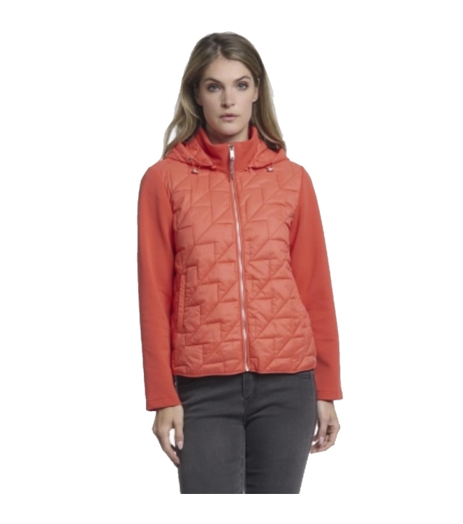 Rino en Pelle Light quilted jacket with scuba sleeves 10261 hot coral