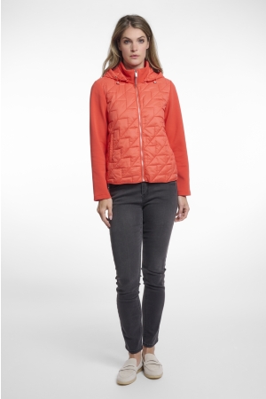 Rino en Pelle Light quilted jacket with scuba sleeves 10261 hot coral