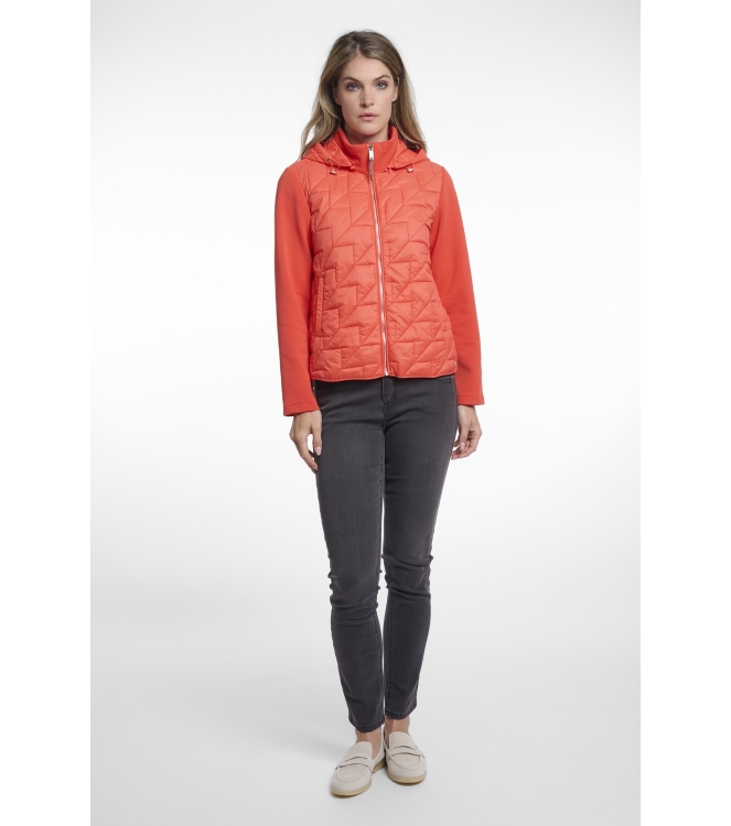 Rino en Pelle Light quilted jacket with scuba sleeves 10261 hot coral
