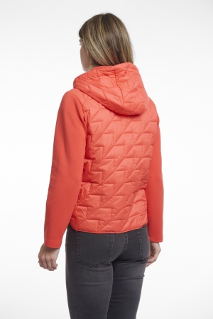 Rino en Pelle Light quilted jacket with scuba sleeves 10261 hot coral