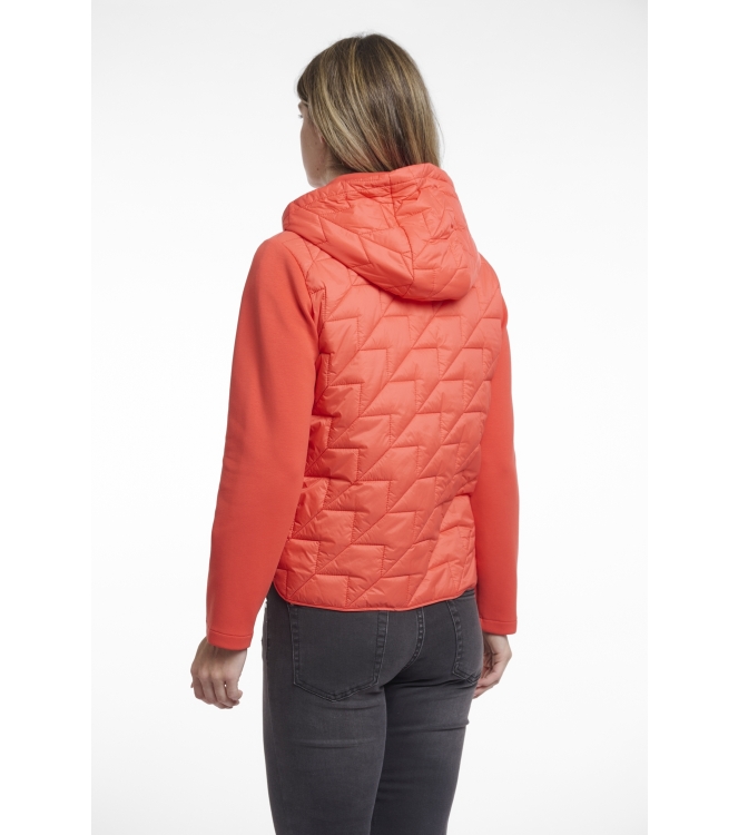 Rino en Pelle Light quilted jacket with scuba sleeves 10261 hot coral