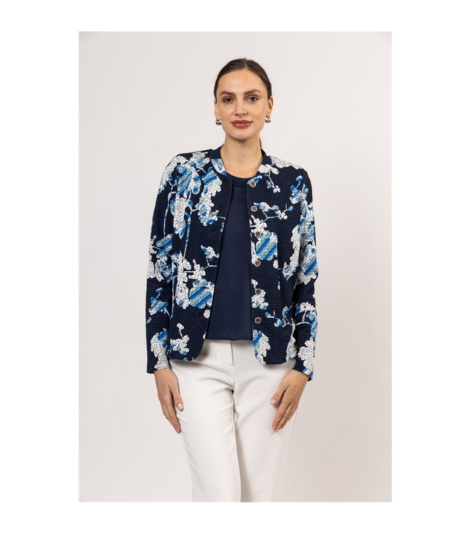 Sarto Fashion Jacket stand-up collar m1100 navy-white-cornflower+ flower