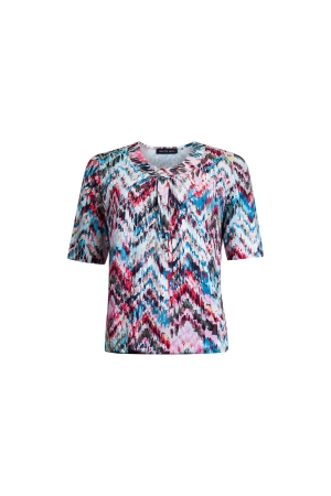Sarto Fashion Blouson elastic o-neck s/s m1284 coral-rosebloom+multicolzigza