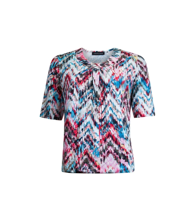 Sarto Fashion Blouson elastic o-neck s/s m1284 coral-rosebloom+multicolzigza
