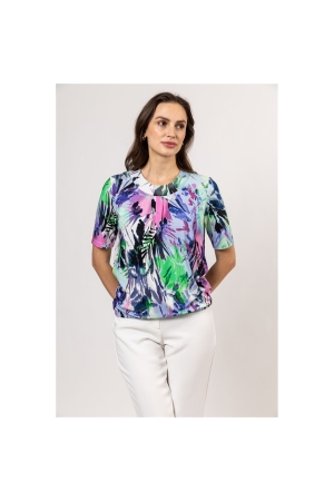 Sarto Fashion Blouson elastic o-neck s/s m1280 rosebloom-f green art leaves
