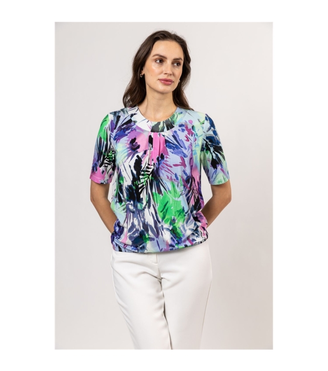Sarto Fashion Blouson elastic o-neck s/s m1280 rosebloom-f green art leaves